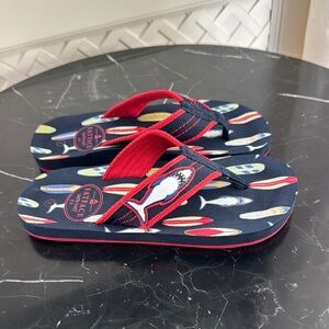 NEW Fatface Navy and Red Kids Flip Flops with Shark and surfboard design Size 1